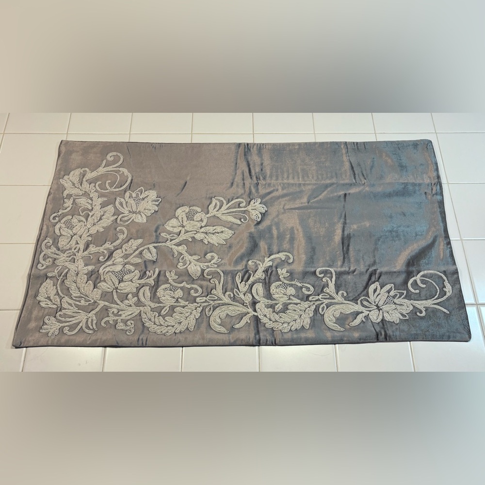 Hand Embroidered Velvet King Sham, Frontgate Aviana Collection, Gray, 20x36 in